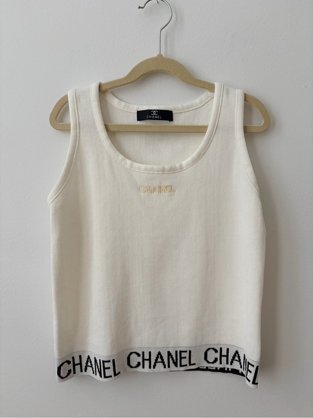 Chanel Cream Logo Knit Tank Top